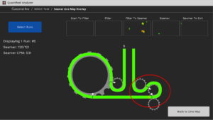 A line map showing high pressure readings in the Filler Seamer as seen through the SmartSkin Software