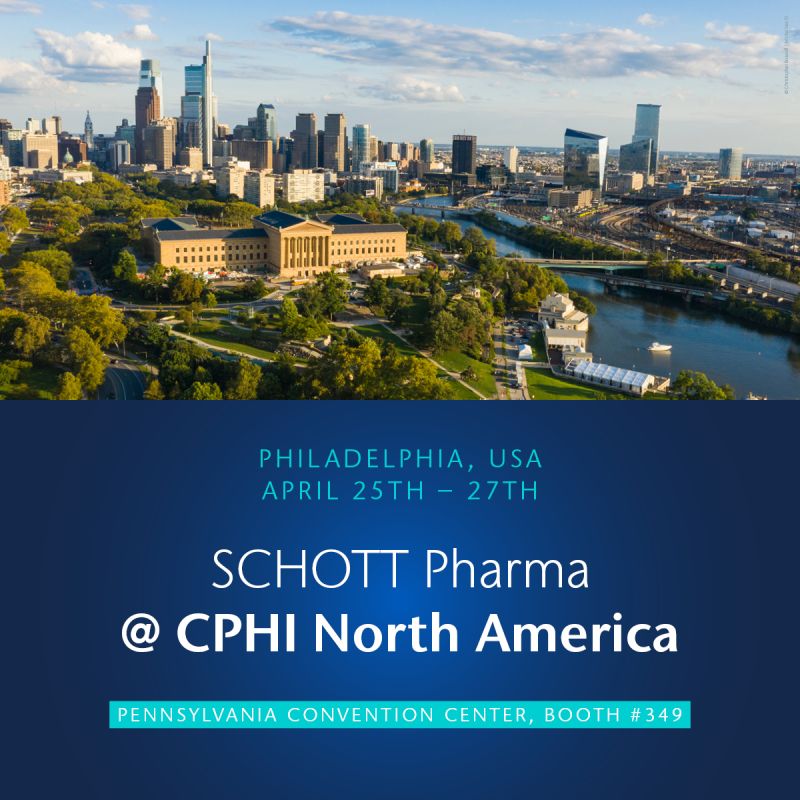Image of Philadelphia with the text SCHOTT Pharma at CPHI North America
