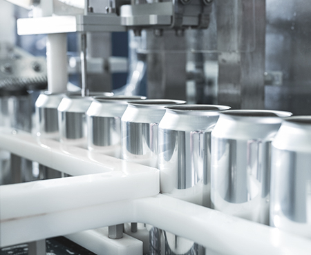 Beverage cans on production line