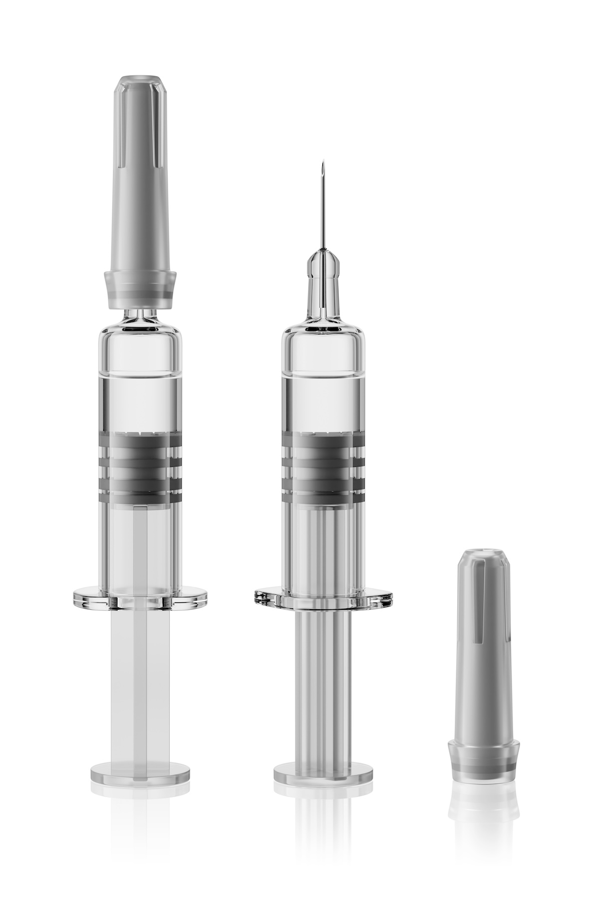Group of pressure drones, vial, cartridge, and syringe with pressure map